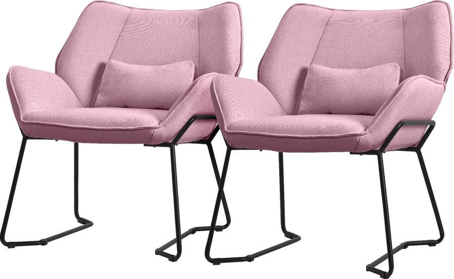 Ml-design Woonkamer fauteuil loungestoel set van 2 roze met rugkussens tot 120 kilogram Polyester hoes in linnenlook
