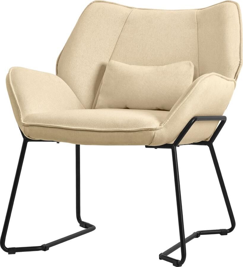 Ml-design Woonkamer fauteuil Loungestoel Zand met rugkussen tot 120 kilogram Polyester hoes in linnenlook - Foto 2