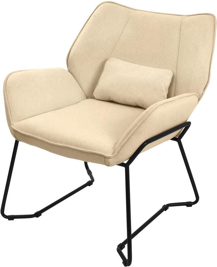 Ml-design Woonkamer fauteuil Loungestoel Zand met rugkussen tot 120 kilogram Polyester hoes in linnenlook