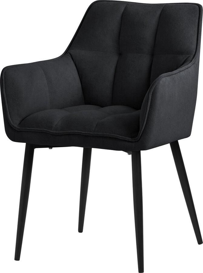 Ml-design eetkamerstoelen van badstof zwart keukenstoel met dikke gestoffeerde zitting & metalen poten woonkamerstoel met rugleuning en armleuningen ergonomische loungestoel fauteuil