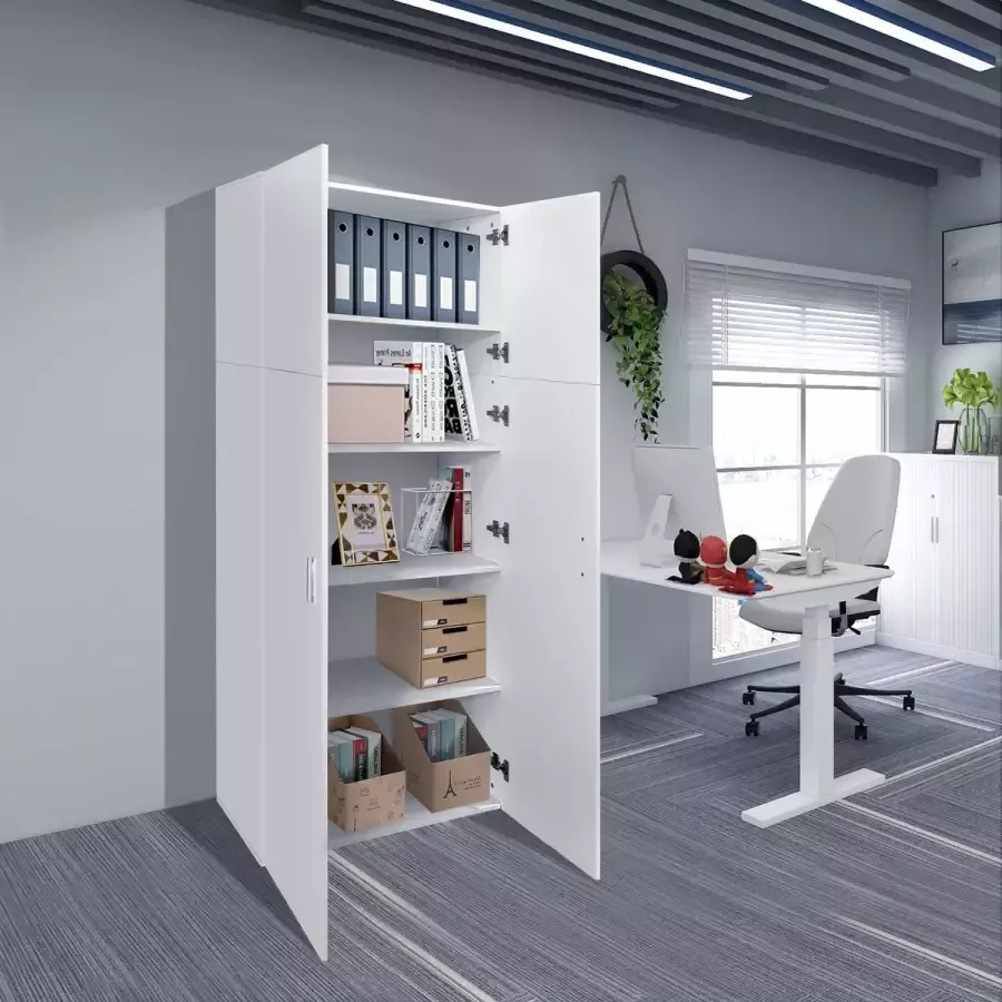 Ml-design Multifunctionele kast met 2 deuren en 5 vakken hout wit 80x182 4x37 cm hoog modern universeel inzetbare archiefkast kantoorkast garderobe schoenenkast huishoudkast draaideurkast