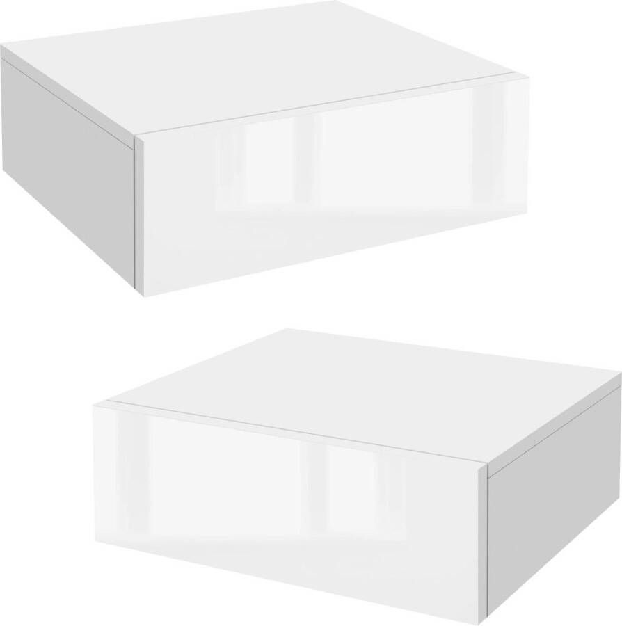 Ml-design nachtkastje hangend met 2 laden wit hoogglans 46x30x15 cm hout greeploos zwevend nachtkastje wandmontage nachtkastje wandplank wandkastje nachtkastje wandplank