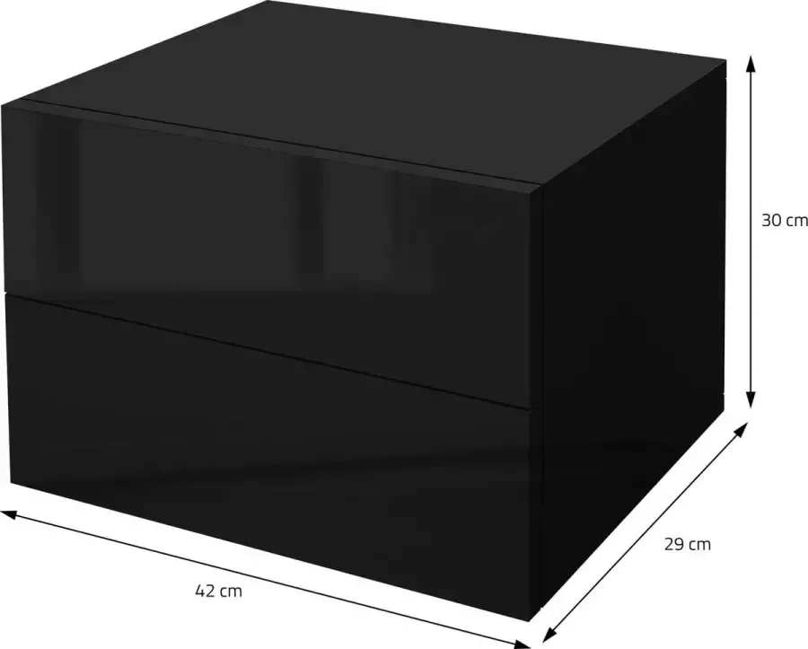 ML-Design Nachtkastje met 2 laden 42x29x30 cm Zwart glanzend spaanplaat - Foto 3