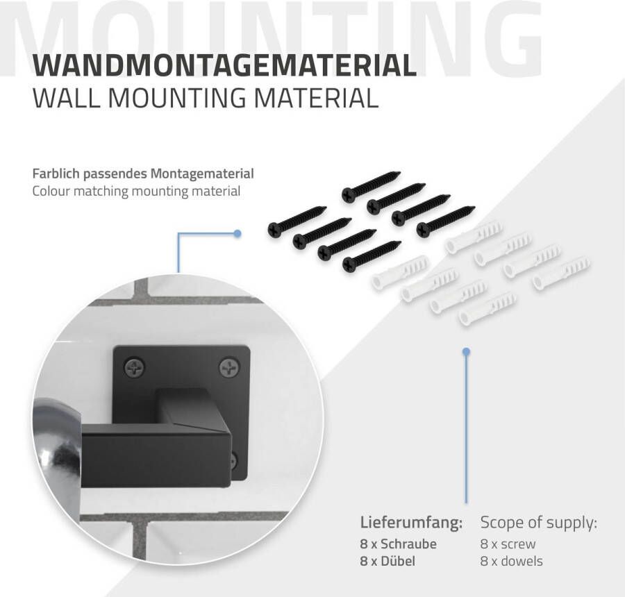 Ml-design Set van 3 kledingstangen kapstok wandmontage 12 x 60 cm zwart staal - Foto 3