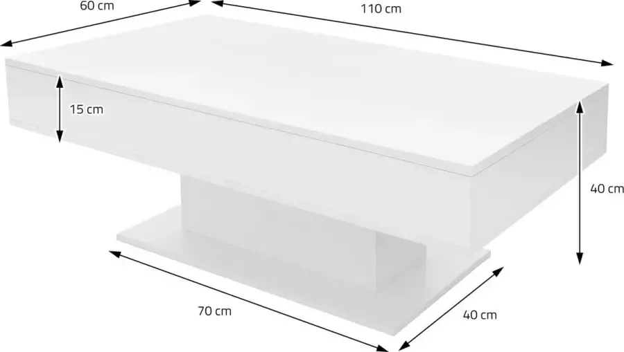 ML-Design Salontafel 110x60x40 cm wit spaanplaat incl. 2 opbergvakken onder schuifblad - Foto 2