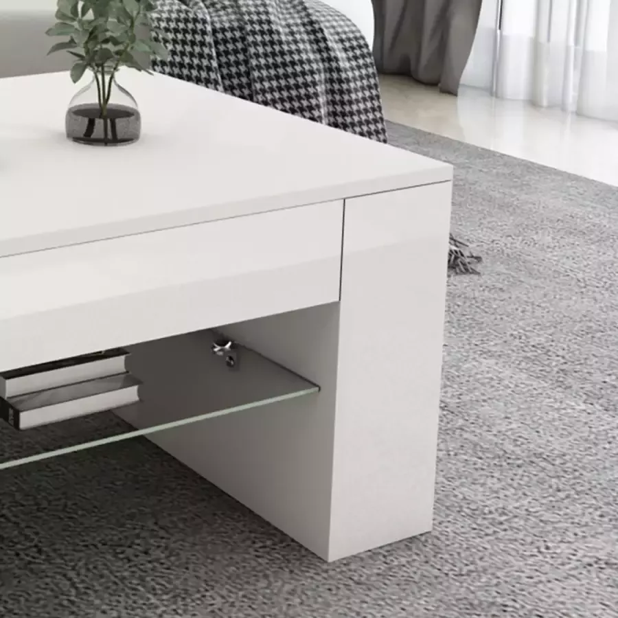 Ml-design Salontafel met glazen legger en 4 vakken 100x42x60 cm wit spaanplaat - Foto 3