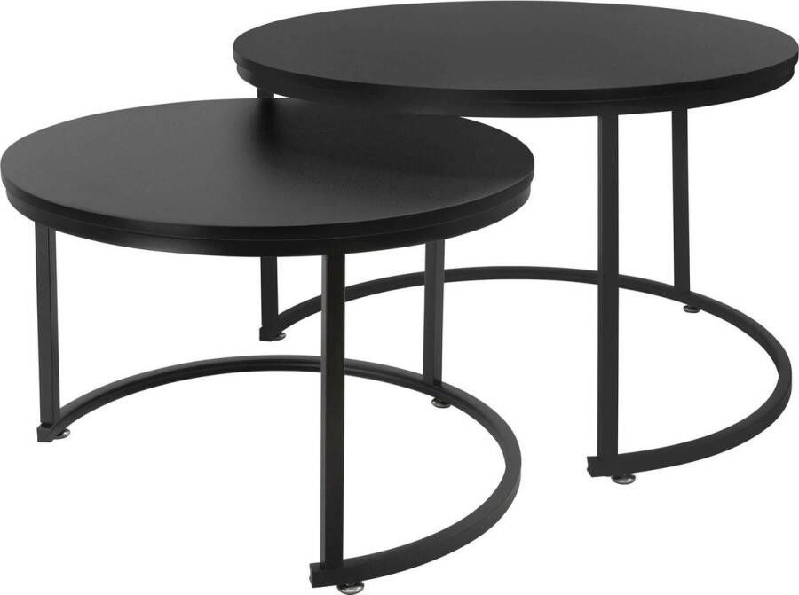 ML-Design Salontafel set van 2 ronde vorm zwart mat gemaakt van MDF en metaal