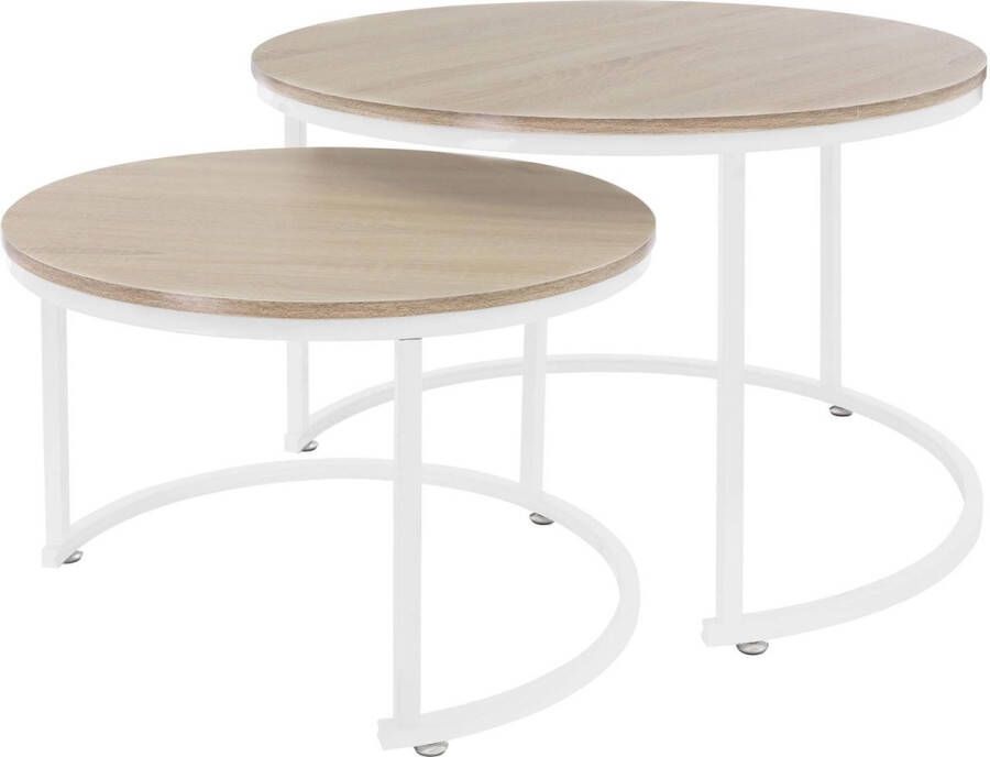 ML-Design Salontafel set van 2 ronde vormen Sonoma eik wit gemaakt van MDF en metaal - Foto 1