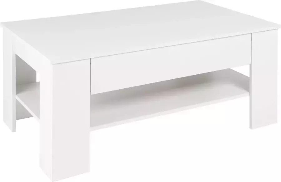 Ml-design salontafel wit 110x65x48 cm met lade en legplank gemaakt van spaanplaat met melamine coating - Foto 2