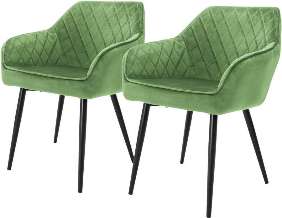 ML-Design Eetkamerstoelen met Rugleuning & Armleuningen Set van 2 Groen Fluwelen Bekleding met Metalen Poten - Foto 2