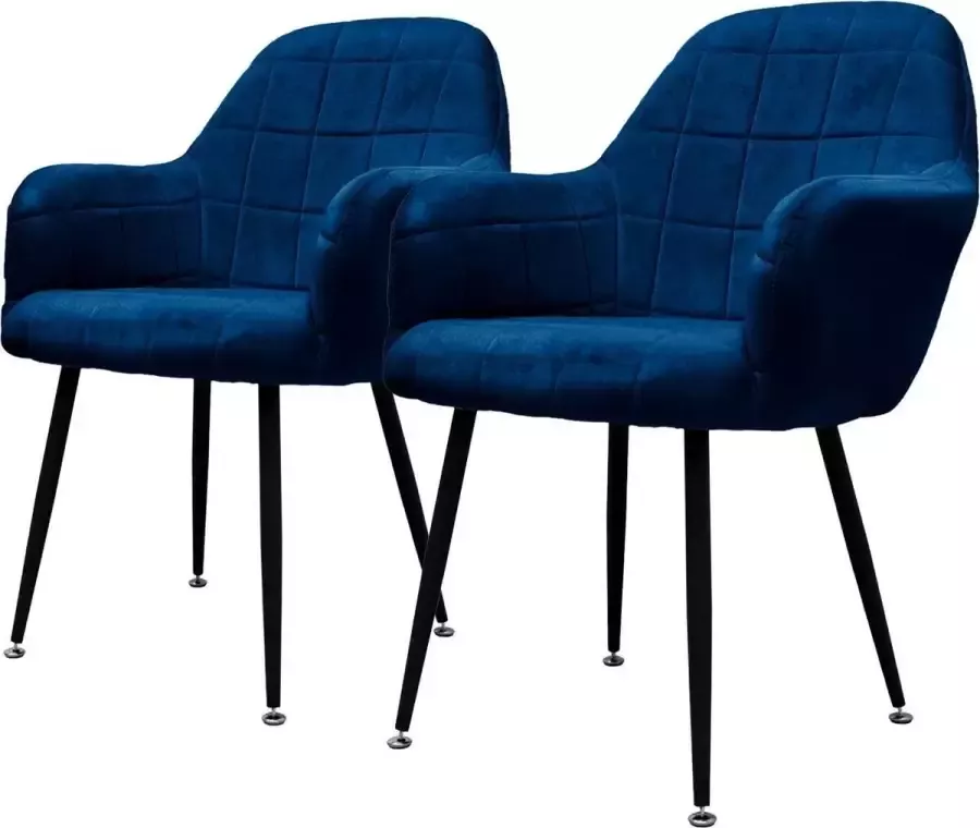 Ml-design Eetkamerstoel set van 2 vierkant gewatteerd met rugleuning en armleuningen Donkerblauw Keukenstoel met microvezel fluwelen bekleding - Foto 3