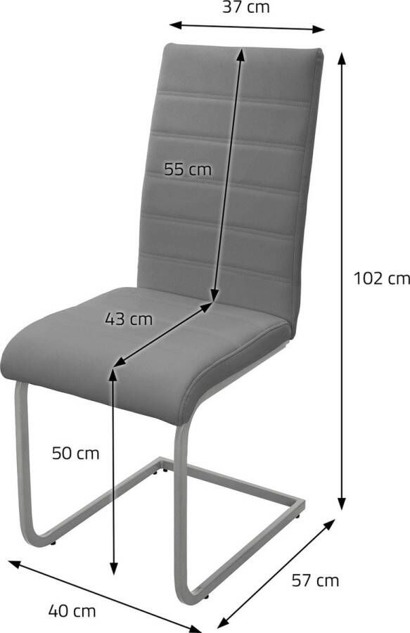 Ml-design Set van 2 slede eetkamerstoelen met rugleuning grijs kunstleer bekleed - Foto 2