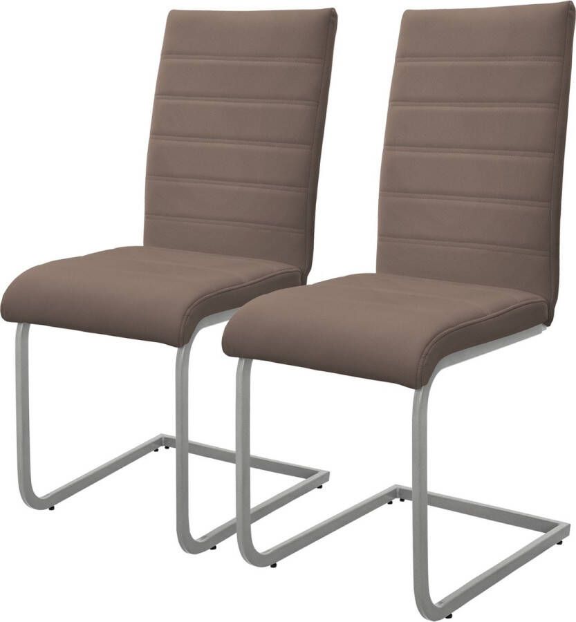 Ml-design Set van 2 slede eetkamerstoelen met rugleuning Bekleding bruin kunstleer