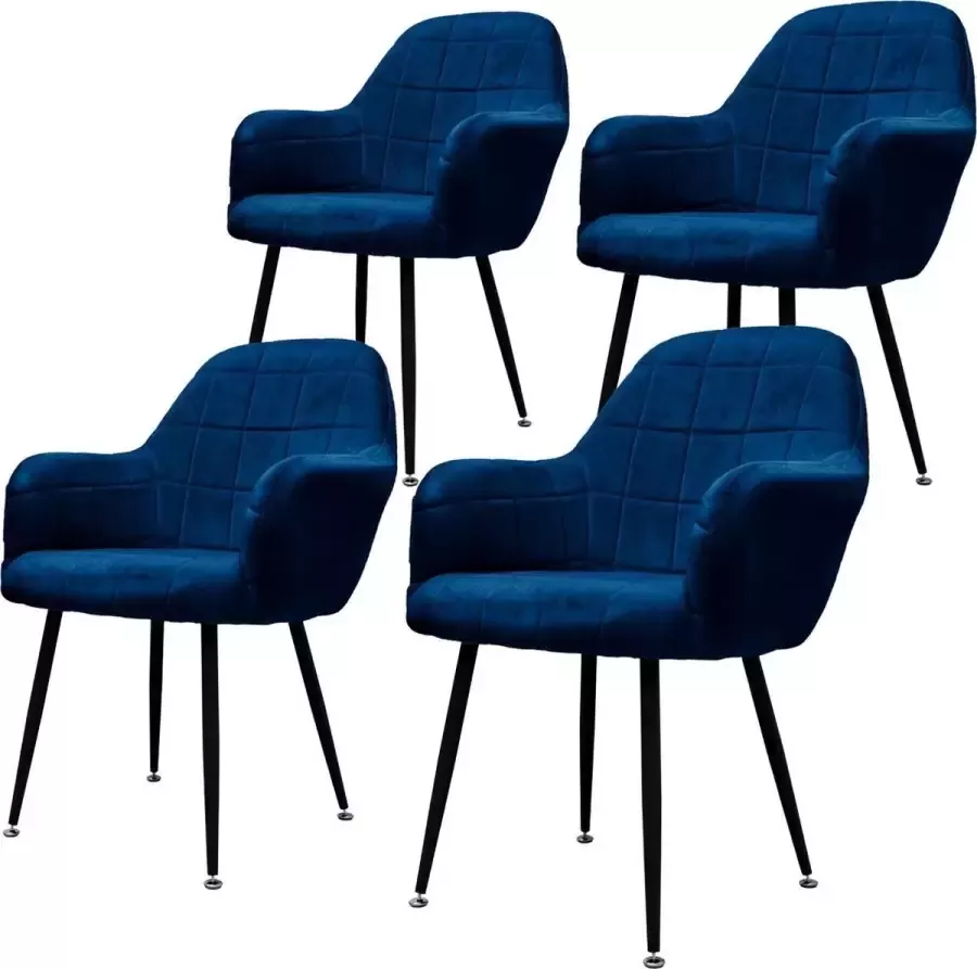 ML-Design Set van 4 Eetkamerstoelen Donkerblauw