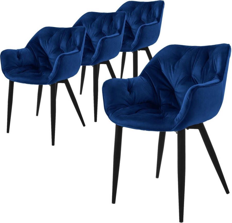 Ml-design eetkamerstoelen set van 4 donkerblauw keukenstoel met dikke fluwelen gestoffeerde zitting metalen poten woonkamerstoel met rugleuning en armleuningen gewatteerde gestoffeerde stoel ergonomische fauteuil - Foto 1