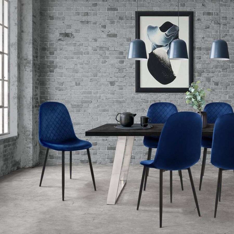 Ml-design eetkamerstoelen set van 8 donkerblauw keukenstoel met fluwelen bekleding woonkamerstoel met rugleuning gestoffeerde stoel met metalen poten ergonomische stoel voor eettafel eetkamerstoel keukenstoelen - Foto 2