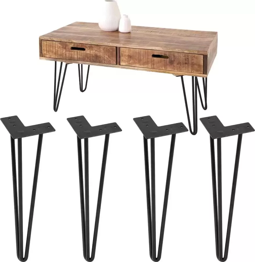 Ml-design Set van 4 tafelpoten met 3 poten 45 cm zwart gemaakt van gepoedercoat metaal