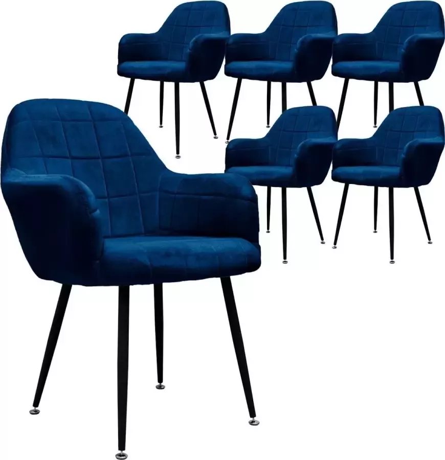 Ml-design Eetkamerstoel set van 6 vierkant gewatteerd met rugleuning en armleuningen Donkergroen Keukenstoel met microvezel fluwelen bekleding