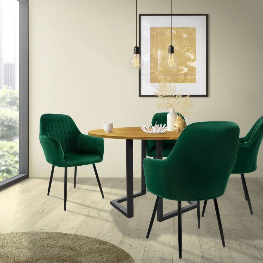 ML-Design set van 6 eetkamerstoelen met rugleuning en armleuningen groen keukenstoelen met fluwelen bekleding - Foto 2