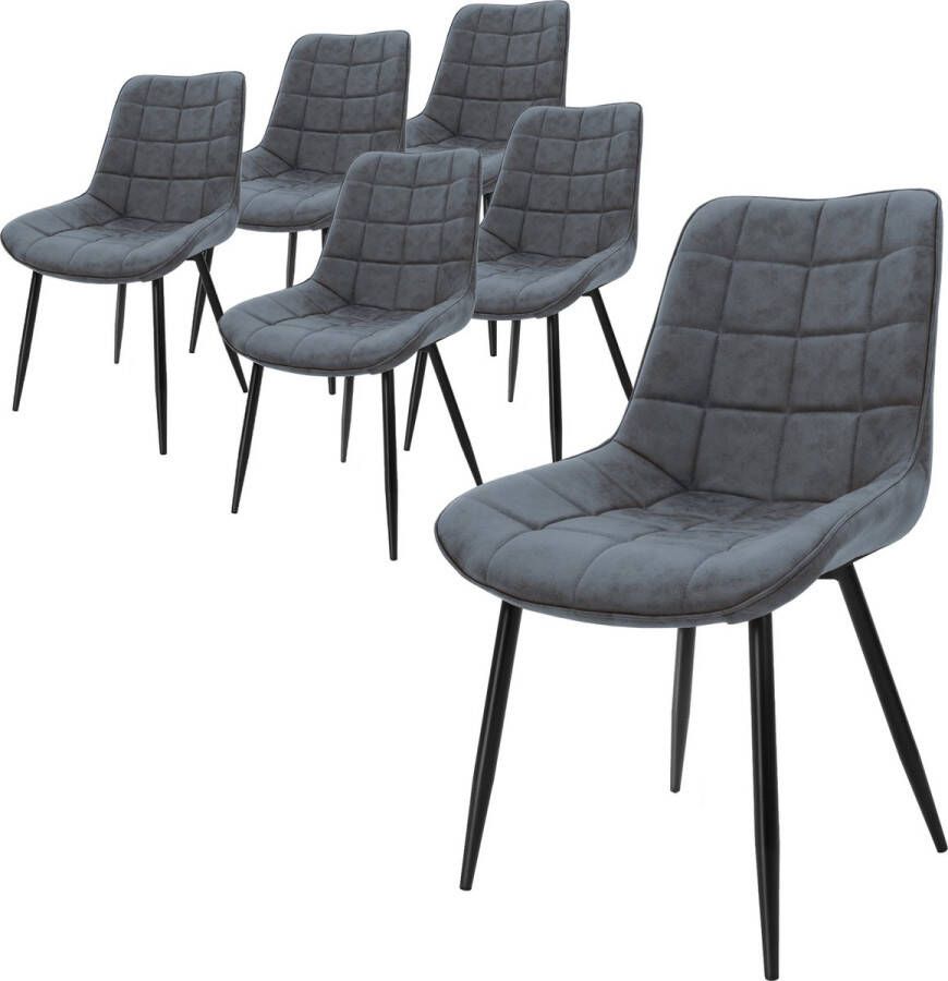 Ml-design set van 6 eetkamerstoelen met rugleuning antraciet keukenstoel met kunstleren bekleding gestoffeerde stoel met metalen poten ergonomische eettafelstoel woonkamerstoel keukenstoelen
