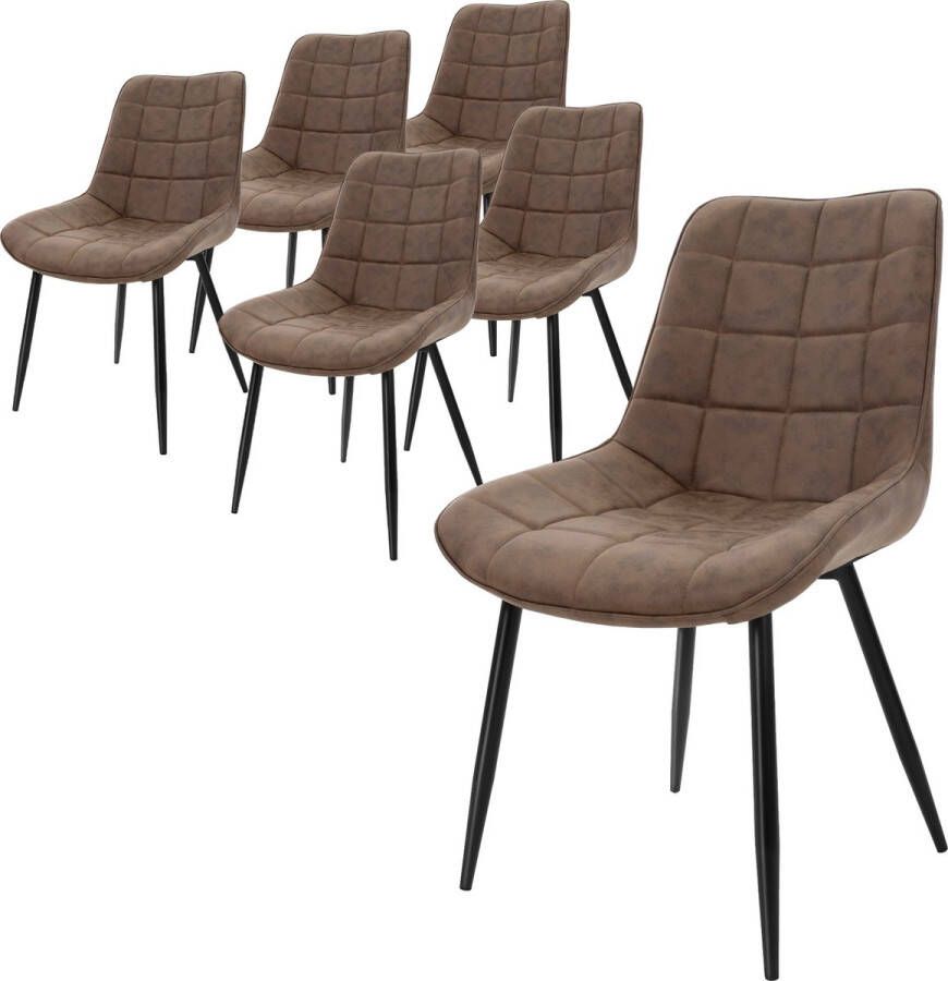 Ml-design Set van 6 eetkamerstoelen met rugleuning bruin keukenstoel met kunstleren bekleding gestoffeerde stoel met metalen poten ergonomische eettafelstoel woonkamerstoel keukenstoelen