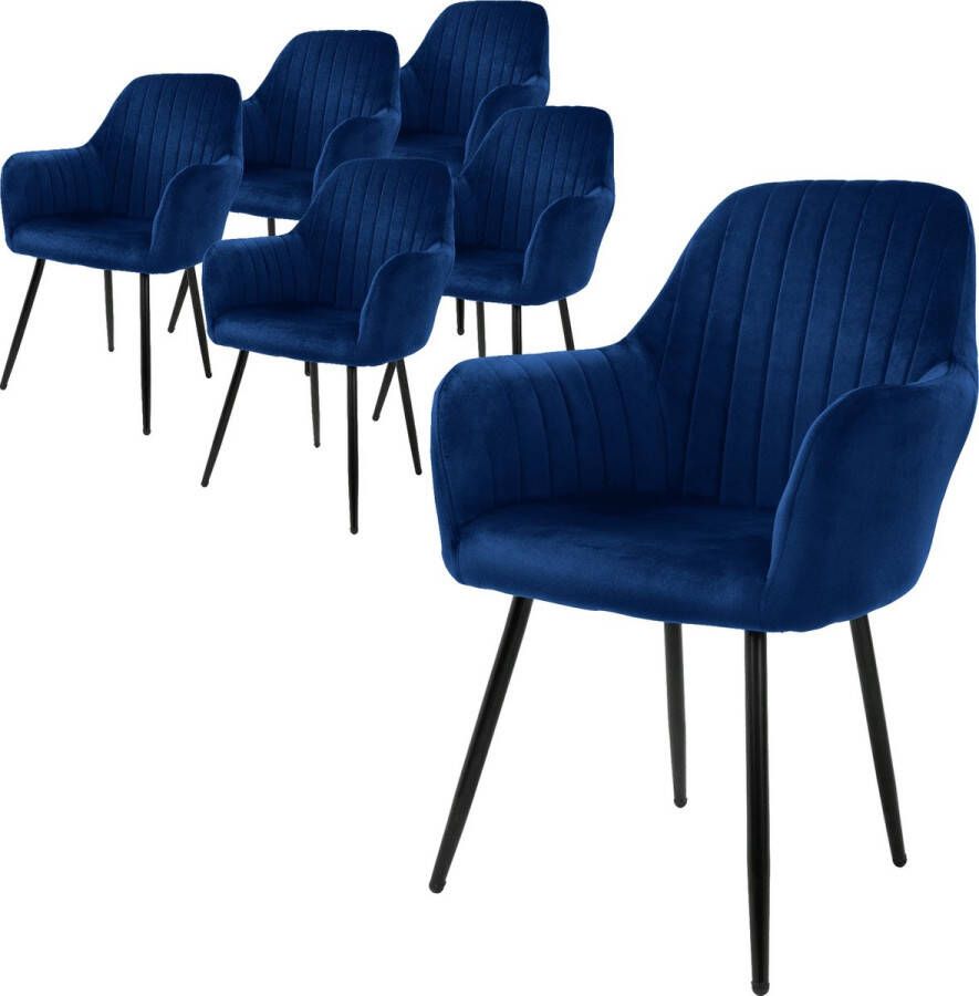 Ml-design set van 6 eetkamerstoelen met rugleuning en armleuningen blauw keukenstoelen met fluwelen bekleding gestoffeerde stoelen met metalen poten ergonomische stoelen voor eettafel - Foto 2