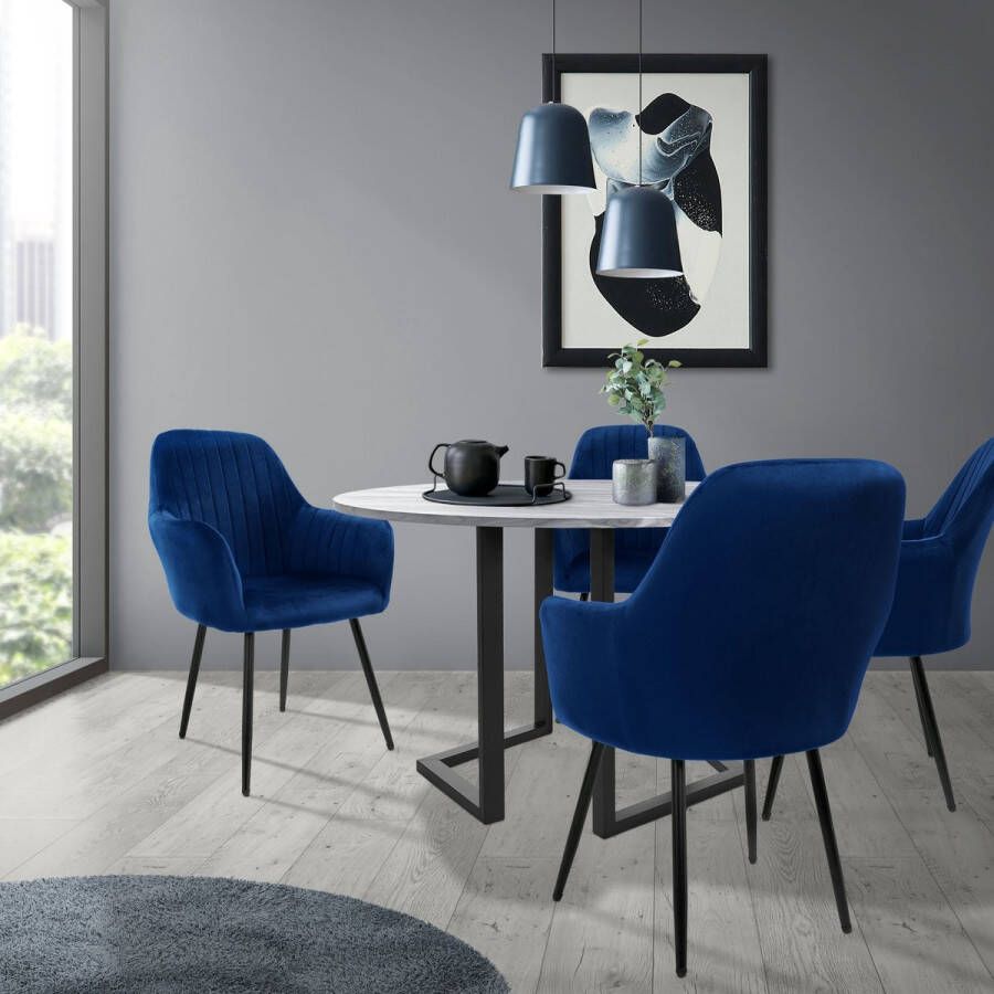 Ml-design set van 6 eetkamerstoelen met rugleuning en armleuningen blauw keukenstoelen met fluwelen bekleding gestoffeerde stoelen met metalen poten ergonomische stoelen voor eettafel - Foto 1