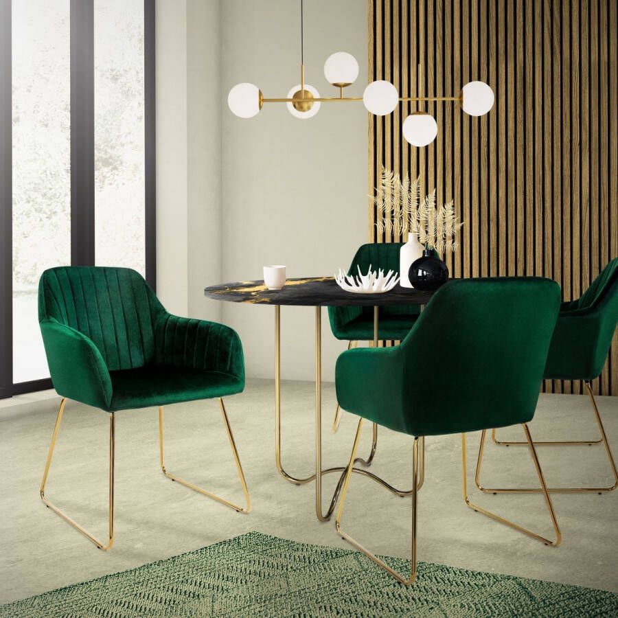 Ml-design eetkamerstoelen set van 6 fluwelen zitting groen woonkamerstoel met rugleuning en armleuningen keukenstoel met gouden poten gestoffeerde stoel met metalen frame ergonomische armstoel voor eettafel