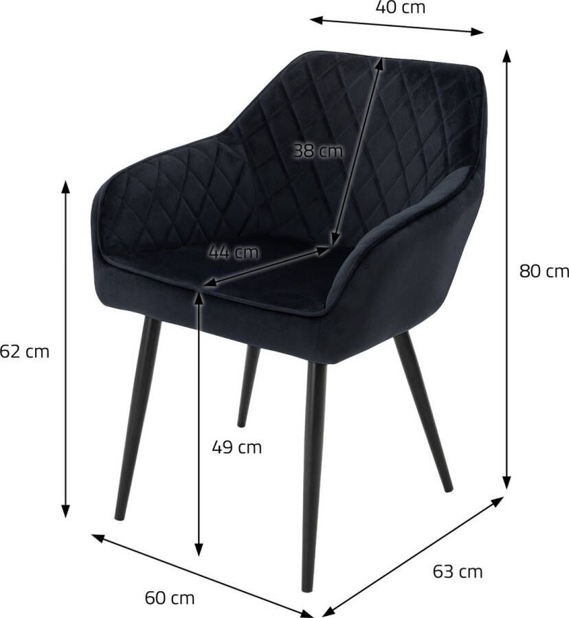 Ml-design Set van 8 eetkamerstoelen met armleuning en rugleuning zwart keukenstoel met fluwelen bekleding gestoffeerde stoel met metalen poten ergonomische stoel voor eettafel woonkamerstoel - Foto 2
