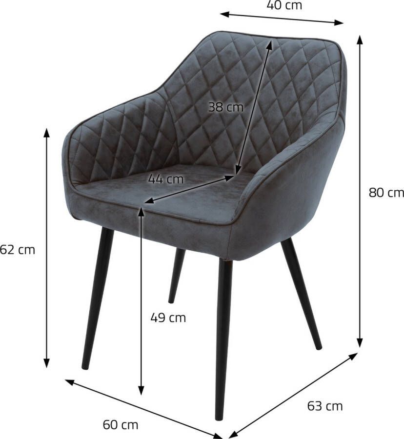 Ml-design Set van 8 Eetkamerstoelen met Armleuningen & Rugleuning Antraciet Keukenstoel met Kunstlederen Bekleding Gestoffeerde Stoel met Metalen Poten Ergonomische Stoel voor Eettafel Eetkamerstoel Woonkamerstoel - Foto 2