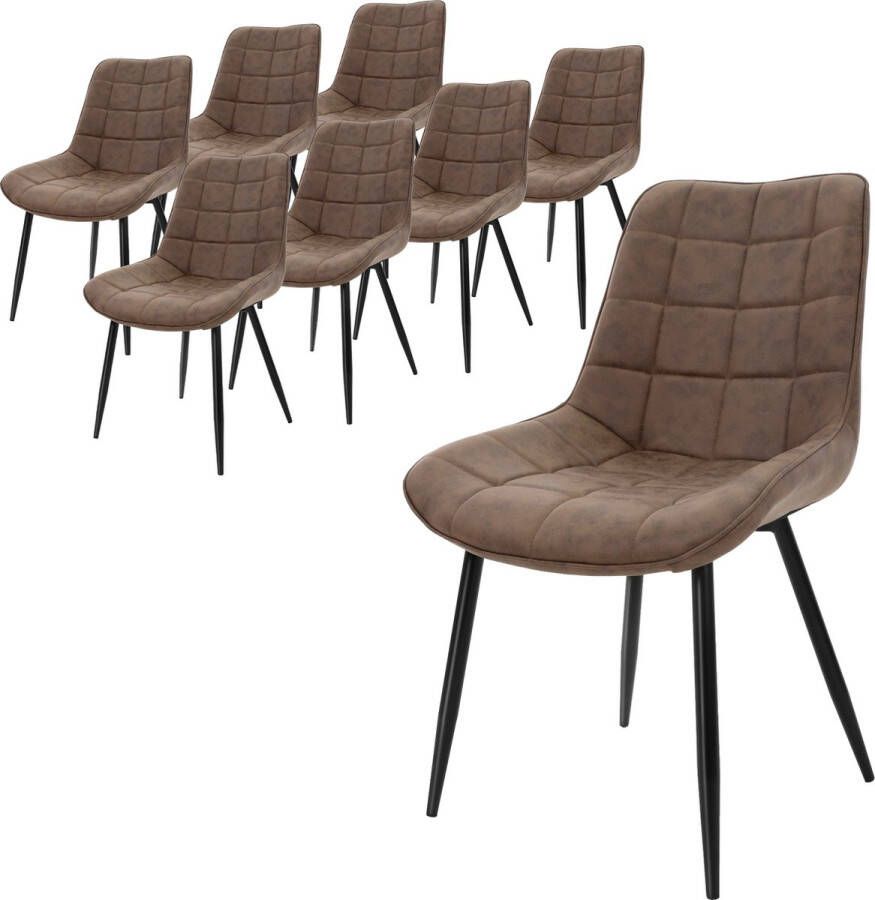 Ml-design Set van 8 eetkamerstoelen met rugleuning bruin keukenstoel met kunstleren bekleding gestoffeerde stoel met metalen poten ergonomische eettafelstoel woonkamerstoel keukenstoelen