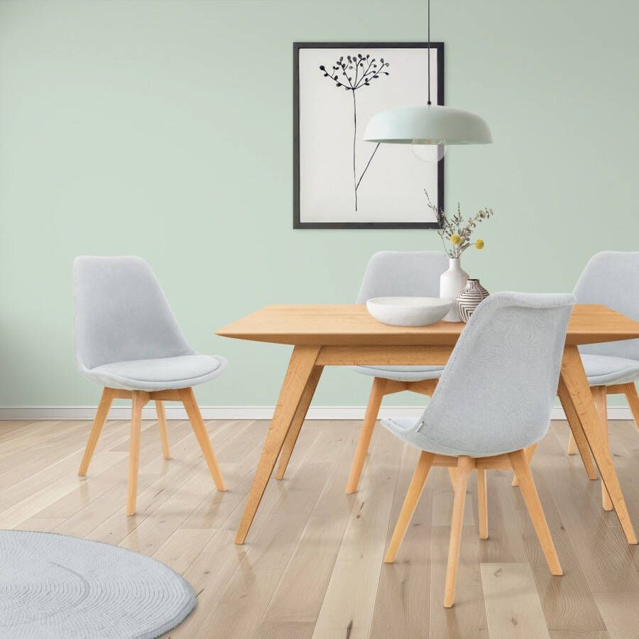 Ml-design Set van 8 Eetkamerstoelen met Rugleuning Grijs Scandinavische Retro Gestoffeerde Stoel met Beukenhouten Poten Linnen Zitting Ergonomische Keukenstoel voor Eettafel Woonkamerstoelen Stoel - Foto 2