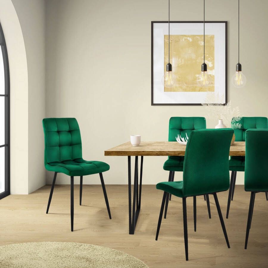 Ml-design eetkamerstoelen set van 8 donkergroen keukenstoel met fluwelen bekleding woonkamerstoel met rugleuning gestoffeerde stoel met metalen poten ergonomische stoel voor eettafel eetkamerstoel keukenstoelen - Foto 2