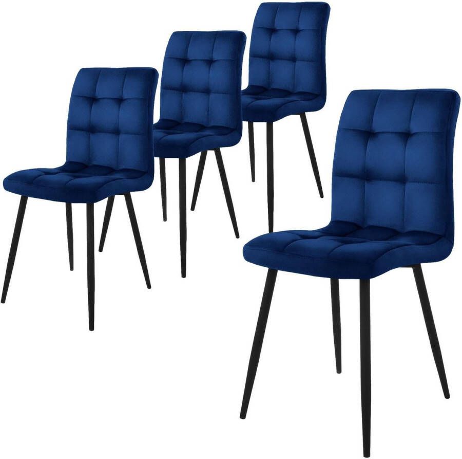 Ml-design eetkamerstoelen set van 8 donkerblauw keukenstoel met fluwelen bekleding woonkamerstoel met rugleuning gestoffeerde stoel met metalen poten ergonomische stoel voor eettafel eetkamerstoel keukenstoelen - Foto 4