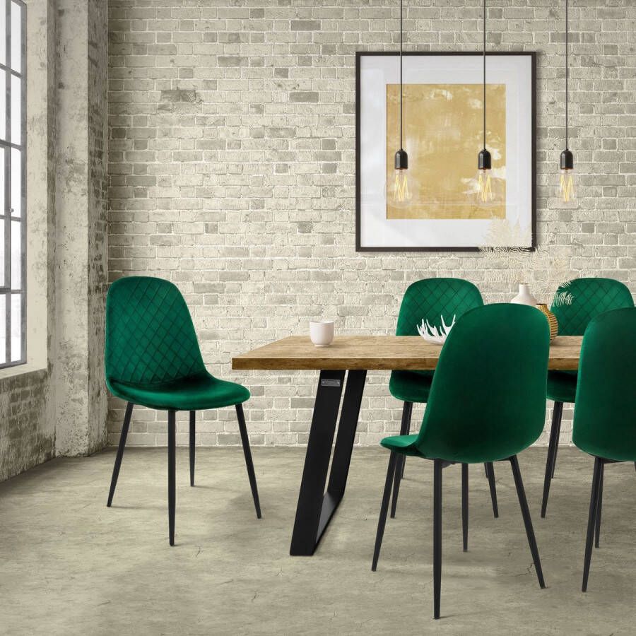 Ml-design eetkamerstoelen set van 8 donkergroen keukenstoel met fluwelen bekleding woonkamerstoel met rugleuning gestoffeerde stoel met metalen poten ergonomische stoel voor eettafel Scandinavisch - Foto 1