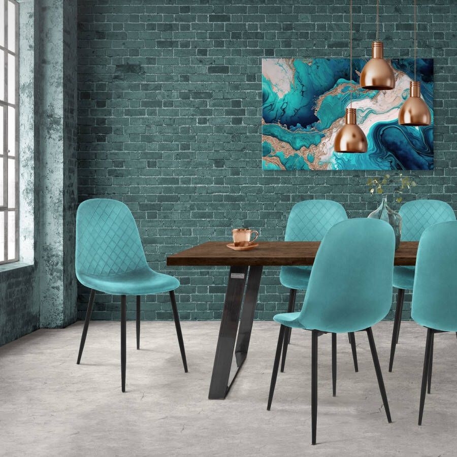 Ml-design eetkamerstoelen set van 8 petrol keukenstoel met fluwelen bekleding woonkamerstoel met rugleuning gestoffeerde stoel met metalen poten ergonomische stoel voor eettafel Scandinavische eetkamerstoel