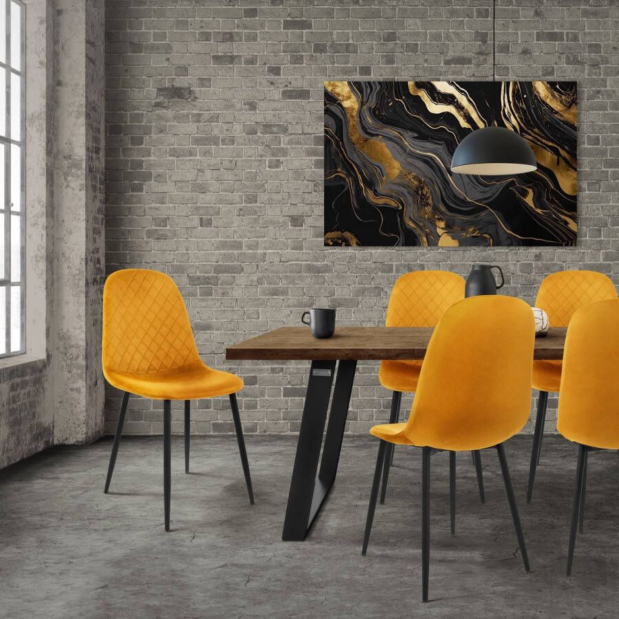 Ml-design eetkamerstoelen set van 8 mosterdgeel keukenstoel met fluwelen bekleding woonkamerstoel met rugleuning gestoffeerde stoel met metalen poten ergonomische stoel voor eettafel eetkamerstoel Scandinavisch - Foto 2