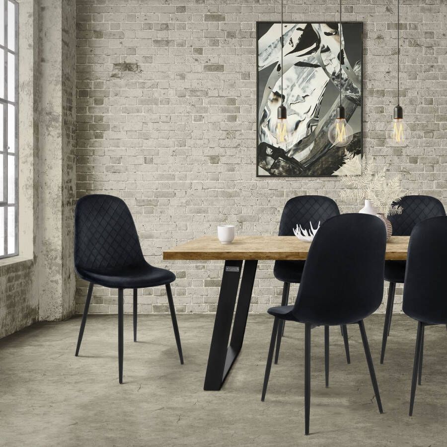 Ml-design eetkamerstoelen set van 8 zwart keukenstoel met fluwelen bekleding woonkamerstoel met rugleuning gestoffeerde stoel met metalen poten ergonomische stoel voor eettafel eetkamerstoel Scandinavisch - Foto 2