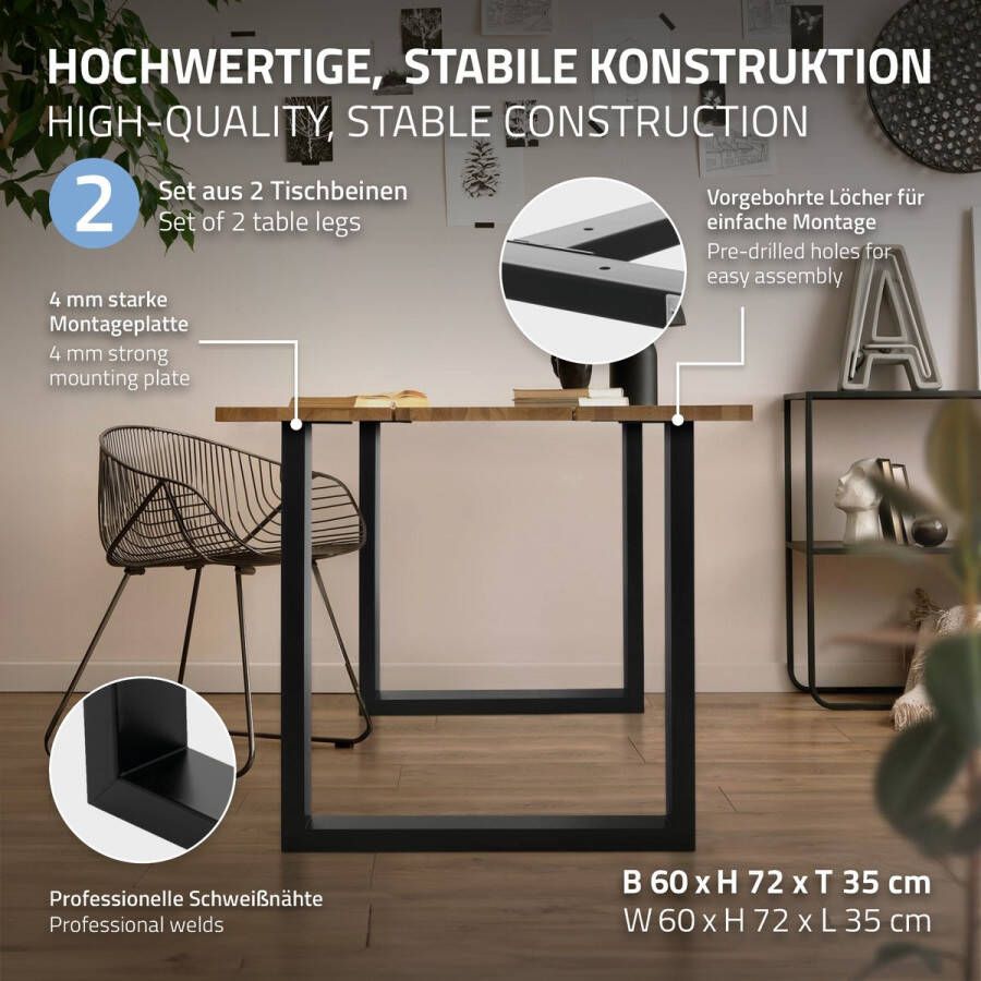 Ml-design Set van 2 tafelframes B70xH74 cm in U-vorm metaal zwart - Foto 3
