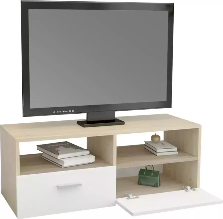 ML-Design TV lowboard wit naturel 95x36x35 cm gemaakt van MDF spaanplaat - Foto 2