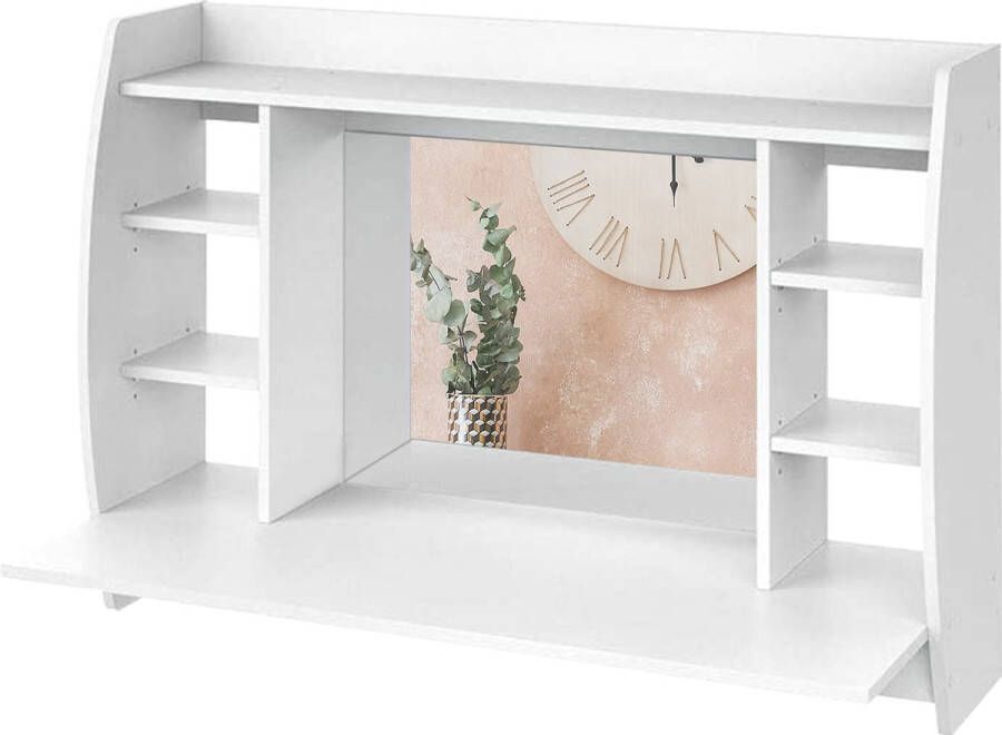 Ml-design Wandkaptafel met spiegel 110x75x48 5 cm Wit MDF incl. kruk