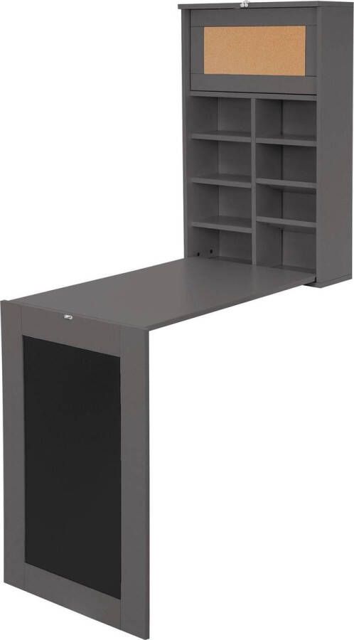 Ml-design Wandtafel met legbord en inklapbaar legbord Grijs gemaakt van MDF