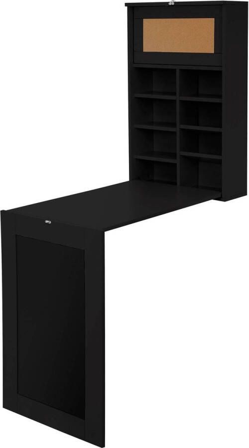 Ml-design Wandklaptafel met schoolbord en legplank zwart