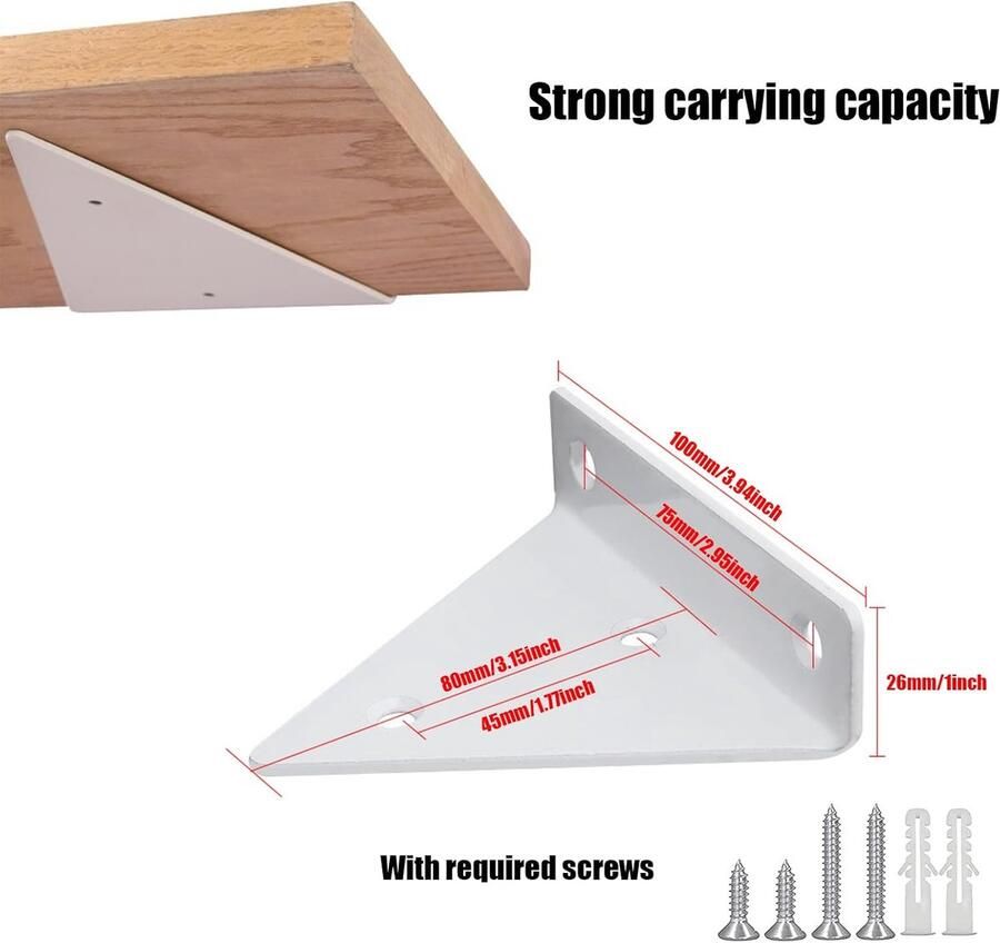 Mmgoqqt 4-Stuks Onzichtbare Planksteun Witte Driehoekige Wandbeugel Plankdragers Voor Planken Kast Zonder Zichtbare Bevestiging