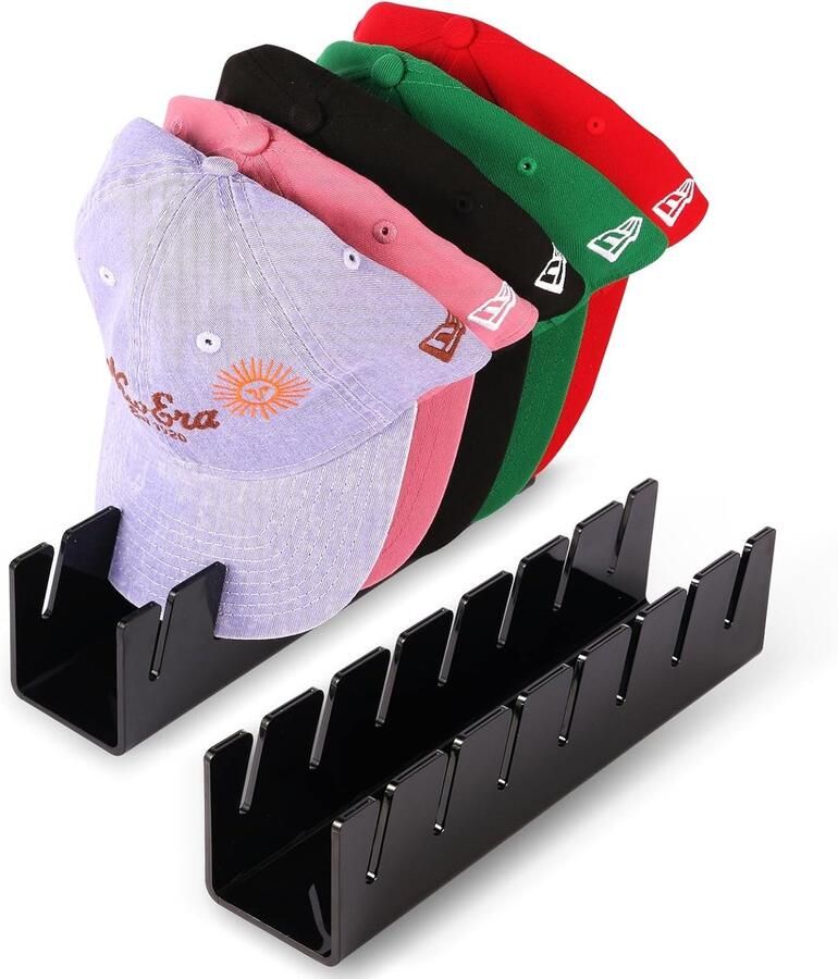 Mmgoqqt Baseballcaprek Display en organizer 2-pack acryl hoedenrekken Geschikt voor 14 baseballpetten Geschikt voor slaapkamer- kledingkast en ladekast (zwart)