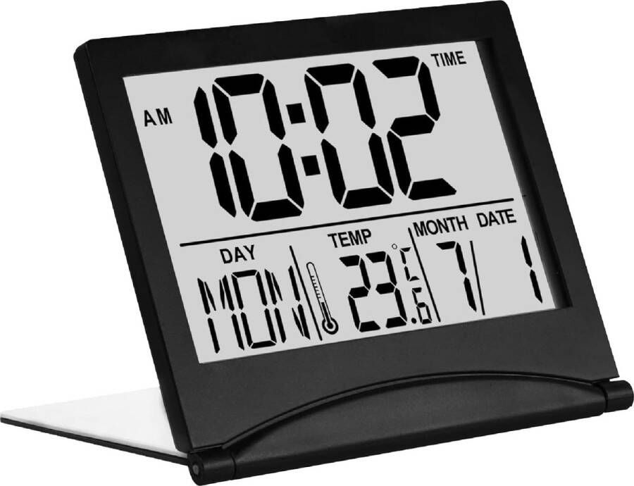 MMOBIEL Digitale Klok LCD Reiswekker Opvouwbaar Bureau Klok Wekker Digitaal met Temperatuur en Datum Aanduiding Zwart