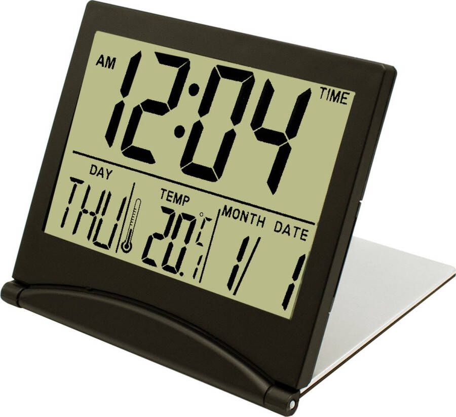 MMOBIEL Digitale Klok LCD Reiswekker Opvouwbaar Bureau Klok Wekker Digitaal met Temperatuur en Datum Aanduiding Zwart