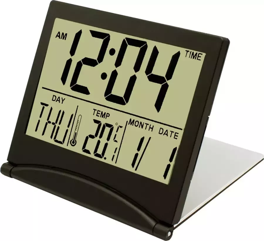 MMOBIEL Digitale Klok LCD Reiswekker Opvouwbaar – Bureau Klok Wekker Digitaal met Temperatuur en Datum Aanduiding Zwart