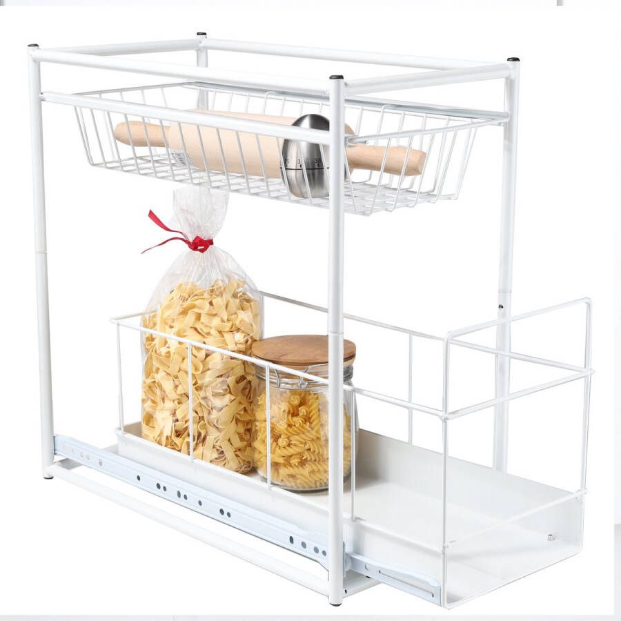 Hi keuken keukenkast organizer uitschuifbaar wit 45 x 23 x 45 cm metaal