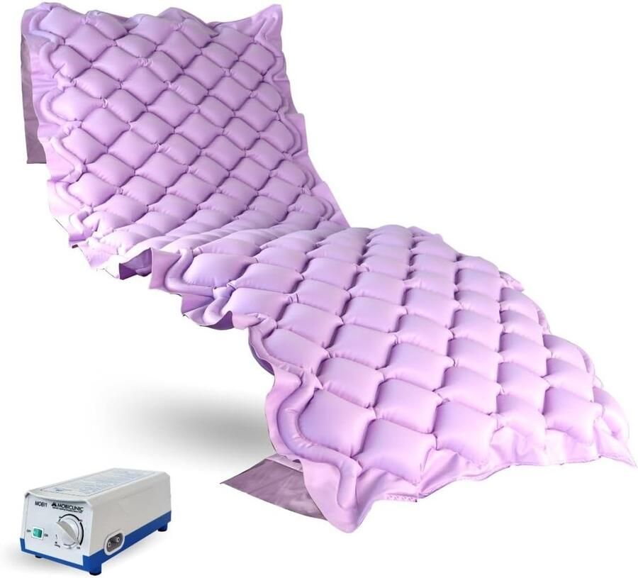 Mobiclinic luchtmatras Anti-decubitusmatras met wissellucht Model mobi 1 Compressormotor Brandwerend medisch pvc Europees merk Voor doorligwonden graad i 130 cellen lila bed liggen rugpijn